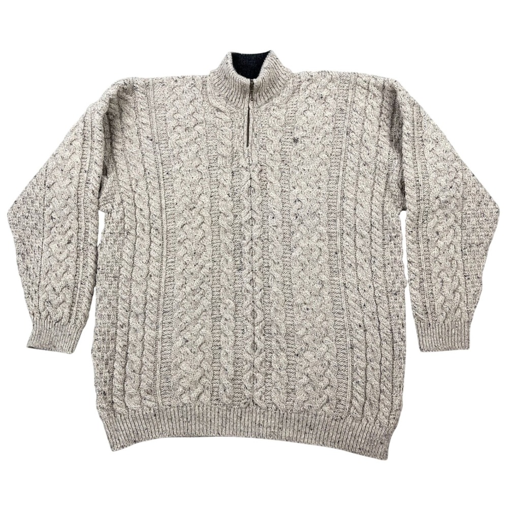 Carraig Donn Ireland Mens XXL Cable Knit 100% Wool 1/4 Zip Fisherman Sweater NWT